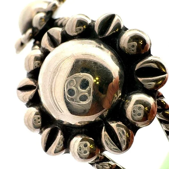 Designer Taxco 925 Sterling Silver Three Flower Design Rope Cuff Bracelet